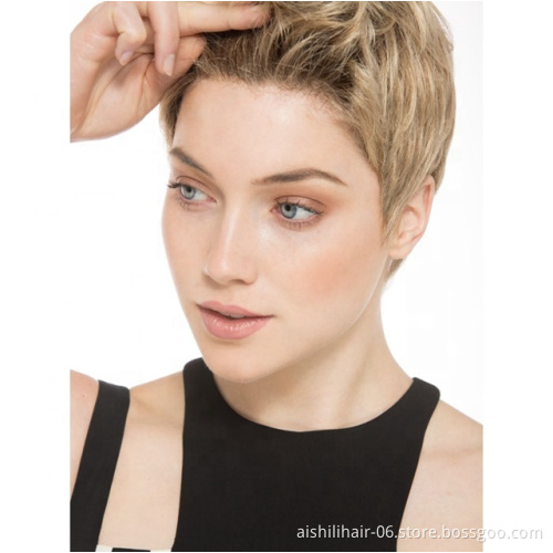 Aishili The factory wholesale synthetic wigs short pixie cut natural straight light brown hair for Fashion American woman